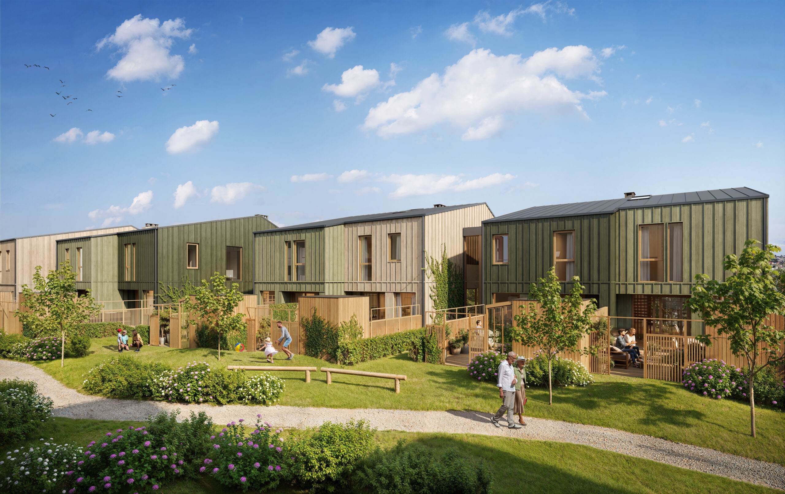 Townhouse – enebolig i rekke, 3D-illustrasjon