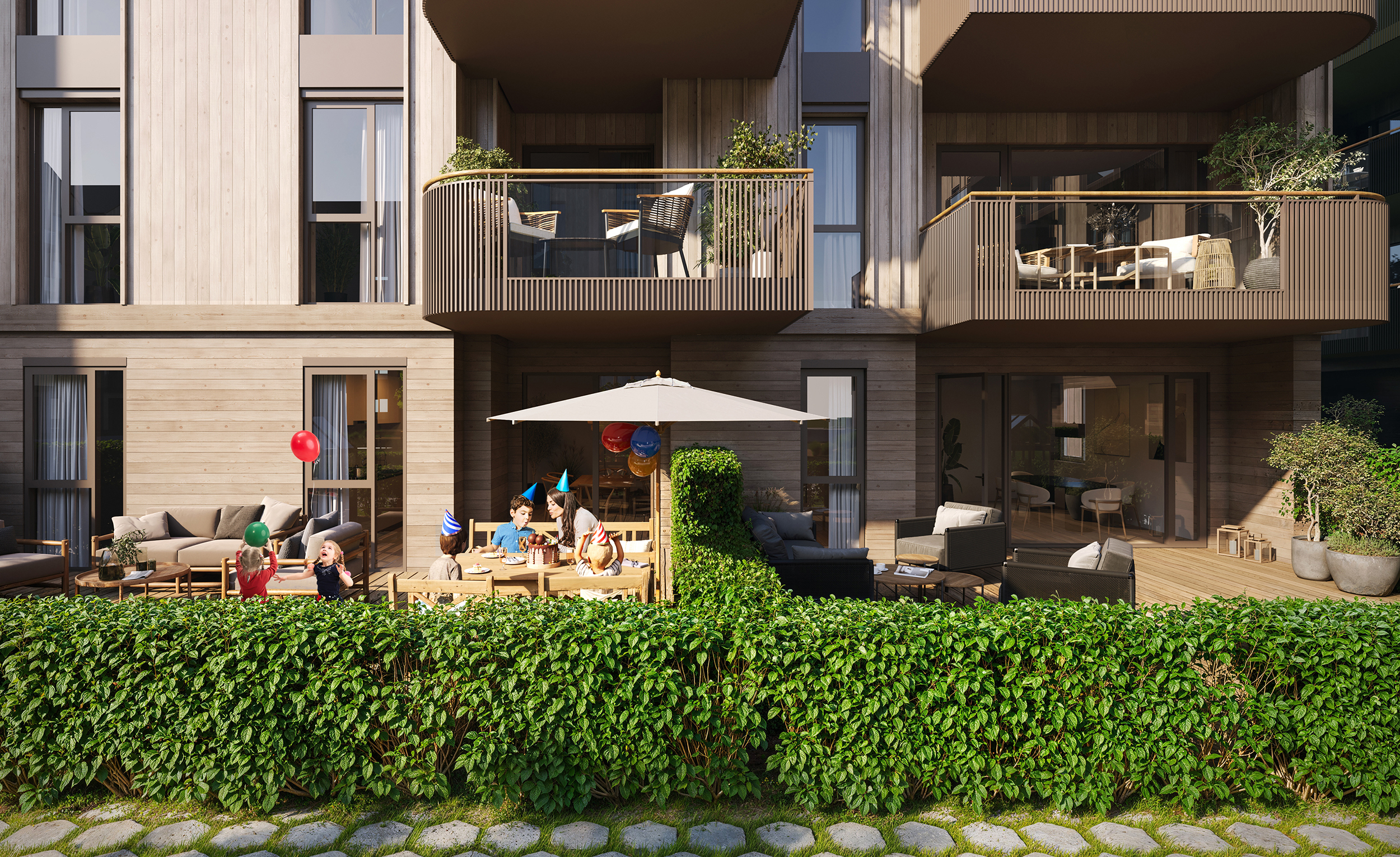 Bygg A med leiligheter, 3D-illustrasjon