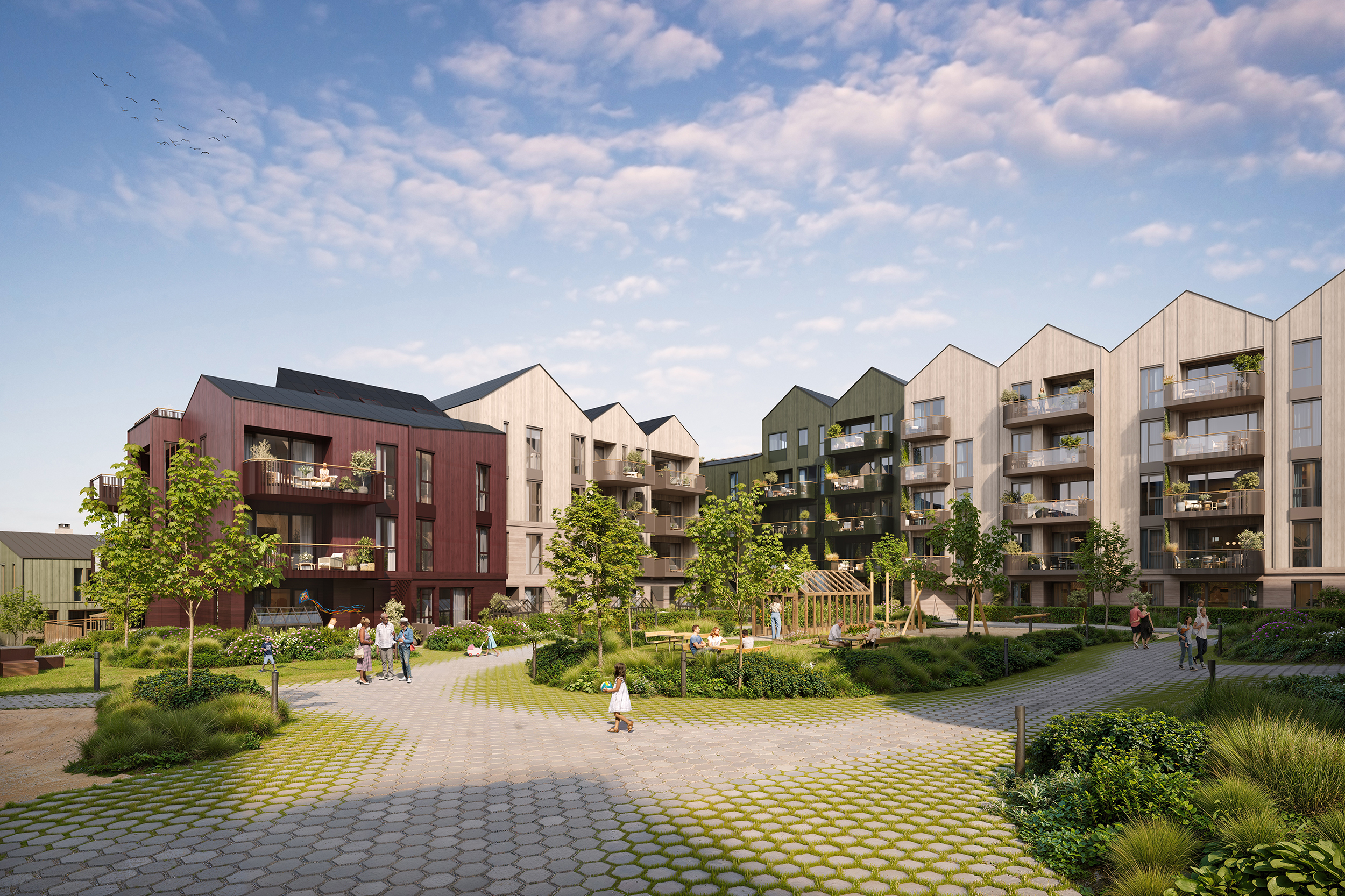 Gårdsrom ved Bygg A og B, 3D-illustrasjon