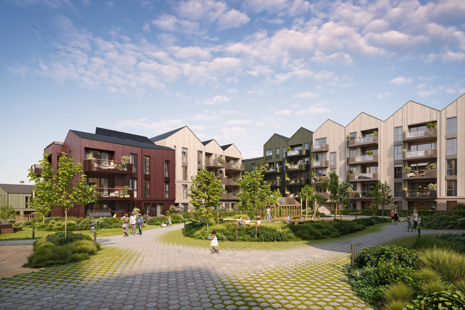 Gårdsrom ved Bygg A og B, 3D-illustrasjon