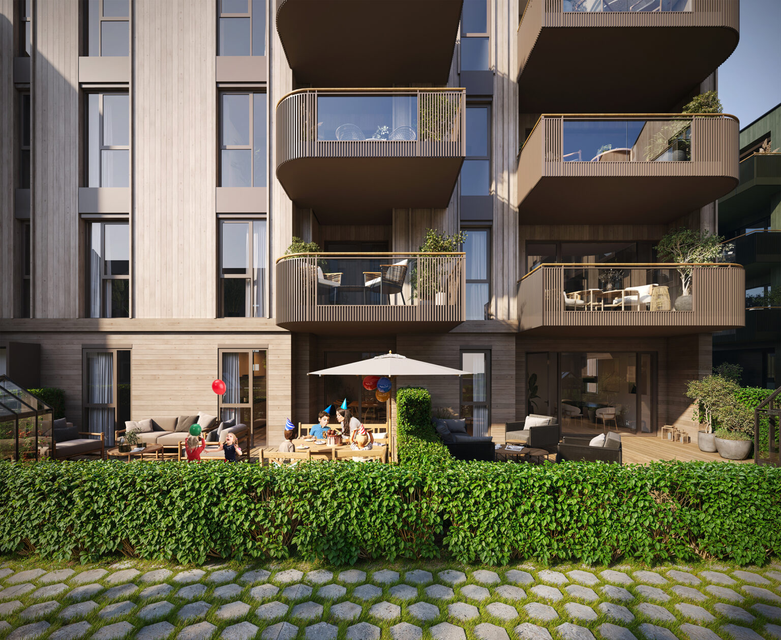 Bygg A med leiligheter, 3D-illustrasjon